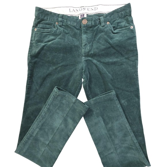 Lands' End Corduroy Pants Womens 10 Forest Green Stretch 5-Pocket Skinny Preppy - Picture 1 of 9
